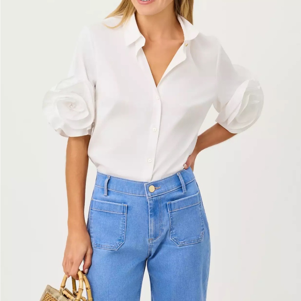 Lilly Pulitzer White Flower Sleeve Button-Down Shirt